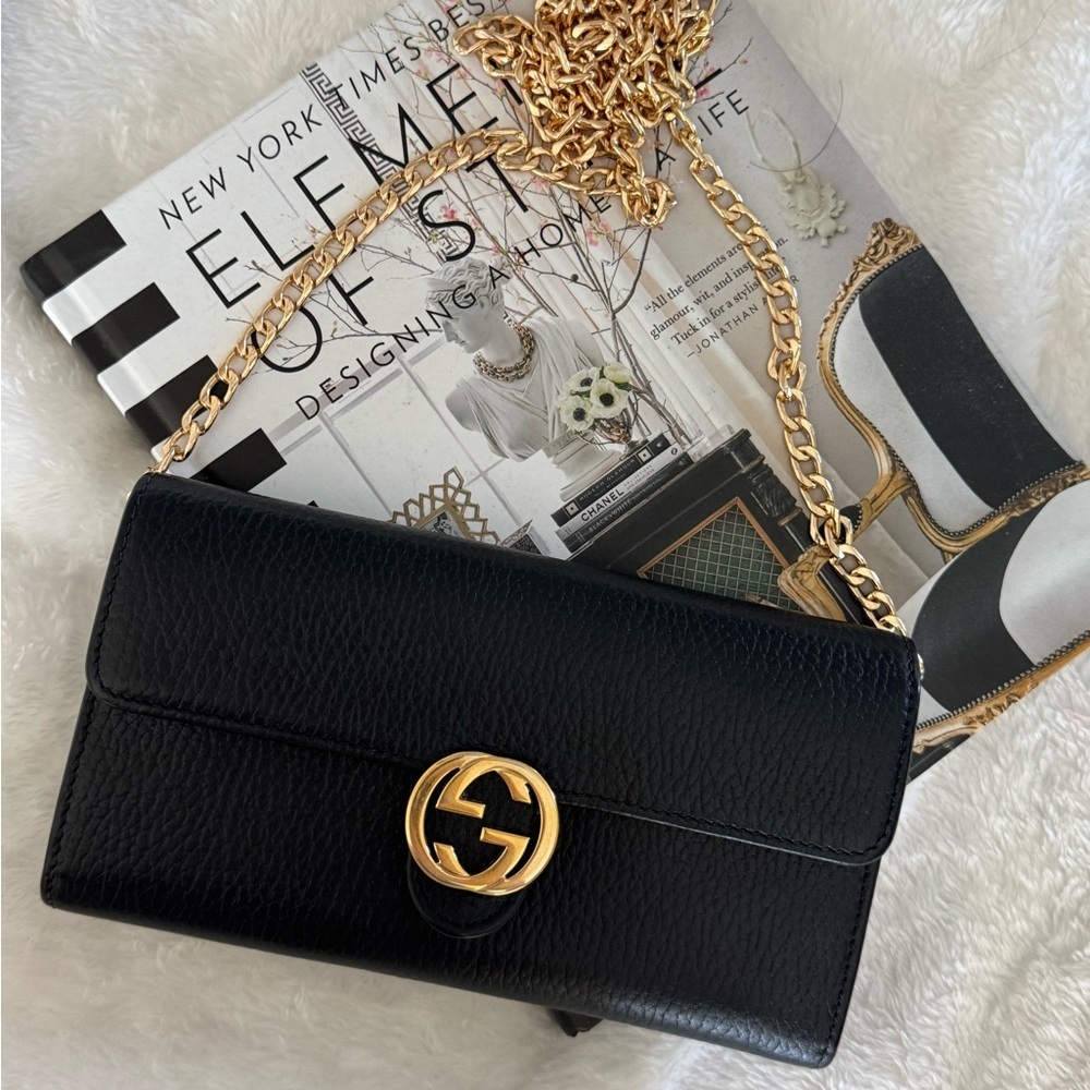 Authentic Gucci Black and Gold Crossbody Bag with Iconic Design